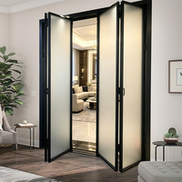 Porte pliante anti-pincement des doigts, en verre et alliage d'aluminium à bord étroit, style minimaliste, pour cuisine ouverte et cloison de balcon