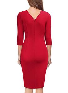 Abiti Sexy da donna alla moda con scollo a V in tinta unita primavera autunno a sette maniche supporto abito da sera Casual a matita sottile - Product Image 5