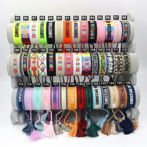 Tình Bạn Vòng Đeo Tay Chủ Đề Thêu Thư Tùy Chỉnh Logo Dệt Dây Đeo Cổ Tay Có Thể Điều Chỉnh Kích Thước Vải Tua Vòng Đeo Tay - Product Image 1