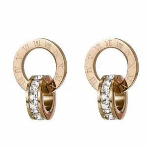 Luxus römische Ziffern Gold kleine Ohr stecker für Frauen Mann Mode Edelstahl Zirkonia Ohrring Schmuck