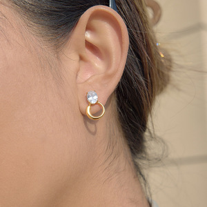 <b>Stud</b> <b>Earrings</b> Gold Plated Oval Zircon Geometric Design For Women Fashion Jewelry - Product Image 2