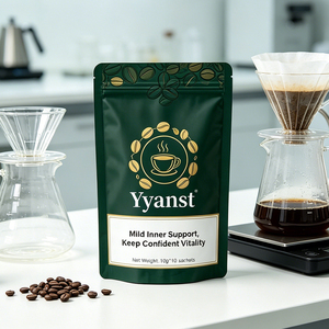 Café Instantáneo Orgánico en Polvo con Mezcla de Raíces de Plantas, 10 Sobres Individuales Desechables de 10g, Bolsa Reutilizable Verde Oscuro con Impresión Personalizada - Product Image 5