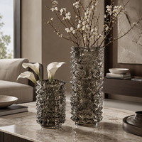 Vase en verre gaufré, couleur champagne fumé, vase décoratif pour fleurs, centre de table moderne pour la décoration de la maison et des hôtels