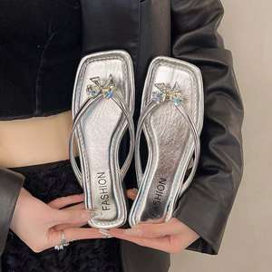 Sandalias de Playa para Mujer, con Punta Cuadrada, Transpirables, Antideslizantes, Elegantes y Exquisitas, con Lazo de Pedrería y Suela en Forma de Escalera - Product Image 2