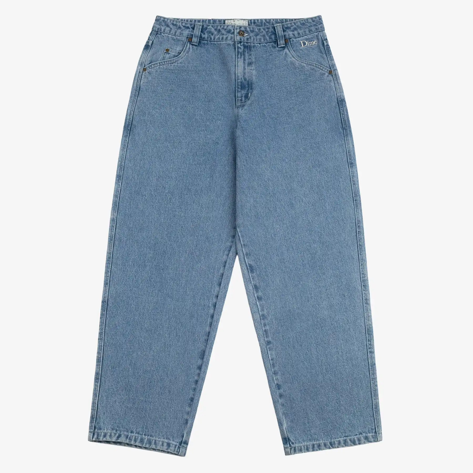 Benutzer definierte 100% Baumwolle Denim Blue Stickerei Baggy Jeans Stitch Label Metall knopf Cargo Pockets Baggy Jeans
