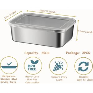 New Flatness Eco Friendly 2 <b>Compartments</b> 1-3L Capacity Freshness Preservation Stainless Steel <b>Lunch</b> <b>Box</b> Food Container Lid - Product Image 3