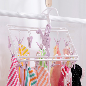 Clothes Drying Rack Plastic Foldable Single Tier Rectangle <b>Hook</b> Type Wardrobe Organizer 16 <b>Clips</b> For Clothing - Product Image 3