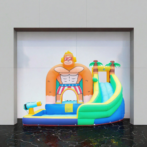 Toboggan gonflable THUY LINH sur le thème des singes pour enfants, jeu en plein air, matériau en tissu, capacité de 3 personnes, installation facile, utilisation à domicile - Product Image 2