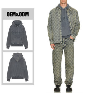 Custom Logo Embroidery Cotton Pullover Hoodie Men's French Terry Acid Washed Heavyweight Hoodie Hip Hop Design - Product Image 2