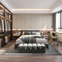 Ensemble de meubles de chambre à coucher modernes haut de gamme en bois : cadre de lit sur mesure, armoire murale complète, table de chevet, coiffeuse, bureau d'ordinateur