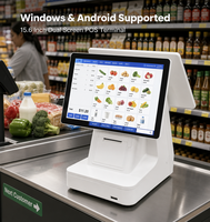 Terminal de point de vente à double écran de 15,6 pouces avec imprimante à découpe automatique intégrée de 80 mm, Windows Android pour restaurant, snack-bar, café