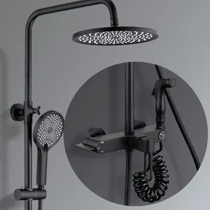 High Quality Bathroom Shower Single Handle Black Waterfall Shower Set Starry Sky Top Sprayer With Flusher 3 Functions Shower