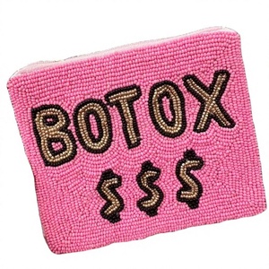Beaded <b>Pink</b> Coin <b>Purse</b> With Botox And Dollar Signs Zipper Closure Handmade Fashion Wallet For Women Mini Size coin <b>purse</b> - Product Image 3
