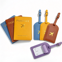 Personnalisable Vintage été voyage cadeau ensemble en cuir PU étanche passeport couverture et étiquette de bagage avec logo personnalisé