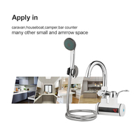 Robinet chauffe-eau électrique à col de cygne pour cuisine avec douchette, affichage LED, blanc chromé, robinet d'eau chaude instantanée sans réservoir