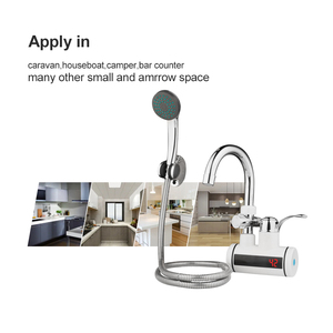 Robinet chauffe-eau électrique à col de cygne pour cuisine avec douchette, affichage LED, blanc chromé, robinet d'eau chaude instantanée sans réservoir - Product Image 6