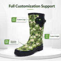 Bottes de pluie en caoutchouc naturel pour femmes, écologiques, imprimé floral marguerite, imperméables, mi-mollet, vente en gros d'usine, prix de gros