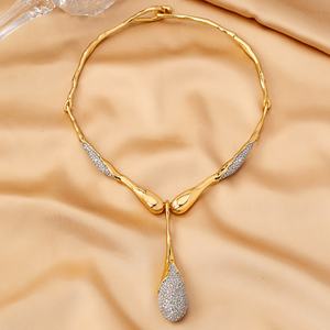 עיצוב גאוני מקורי-עיצוב מקורי גאוני נחושת מצופה שני טון גדול מים קריסטל רינסטון שרשרת יום השנה לנשים - Product Image 4