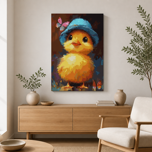 <span class=keywords><strong>Peinture</strong></span> à l'huile artisanale professionnelle <span class=keywords><strong>de</strong></span> <span class=keywords><strong>poussin</strong></span> jaune avec chapeau bleu, texture 3D impasto, sur toile, pour la maison, le bureau ou comme cadeau - Product Image 4