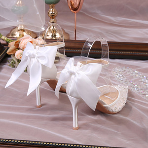 2025 Satin Women Stiletto Pointed Toe Wedding <b>Shoes</b> Bead <b>Shoes</b> Wedding High Heels - Product Image 5