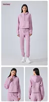Nouveau sweat-shirt de sport de yoga ample à demi-zip à capuche pour femme en polyester/coton doublé de polaire anti-rides