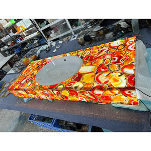 Encimera de <span class=keywords><strong>Baño</strong></span> de Piedra de Ágata <span class=keywords><strong>Calcedonia</strong></span> Roja Natural con Diseño Iluminado - Product Image 3