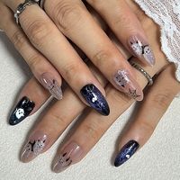 30 faux ongles à presser, forme amande, motifs Halloween, yeux de chat, galaxie, paillettes, toile d'araignée, vente en gros, dropshipping