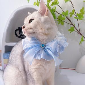Vêtements et accessoires pour animaux de compagnie chat <span class=keywords><strong>chien</strong></span> princesse style ruban nœud écharpe chaton chiot dentelle maille collier broche serviette - Product Image 3