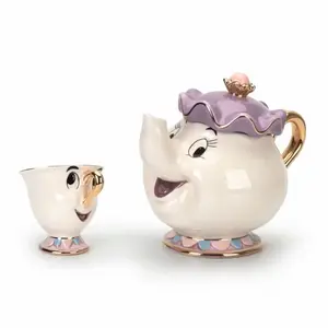 Atacado caneca de café pote conjunto-Loveramics xícara de bela fera, bule banhado a ouro xícara de cerâmica xícara de chá