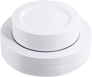 White Plastic Dinner Plates 10.25 Inch, Premium Disposable Plates, Safe and Reusable, Great for Party