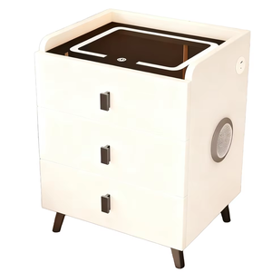 <span class=keywords><strong>Table</strong></span> de chevet intelligente en bois moderne avec haut-parleur Bluetooth en cuir à chargement sans fil et décor de comptoir en pierre - Product Image 4