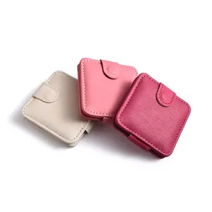 Simple Design Custom Color PU Leather Pouch Two Sides Mini Portable Compact Cosmetic Mirror