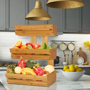 Porte-fruits en bambou à 3 niveaux Présentoir à fruits avec cintres à bananes - Product Image 6