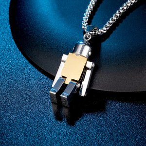 Collar con colgante de robot, acero inoxidable, geométrico, de dibujos animados, unisex, regalo, joyería - Product Image 3