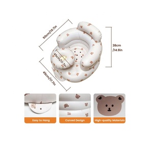 Inflatable Baby <b>Chair</b> with Bear Pattern Portable Floor Seat for <b>Toddlers</b> White Round Design PVC Material - Product Image 2