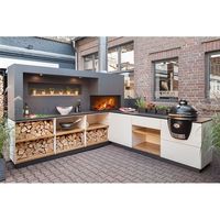 Îlot Barbecue Cuisine Extérieure avec Réfrigérateur, Grill, Pergola et Armoire de Cuisine Extérieure