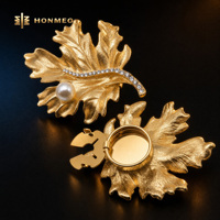 Penutup Kancing Baju HONMEO Grosir dari Paduan Seng Motif Daun Oak dengan Kristal Mutiara untuk Kemeja, Pakaian, dan Jas