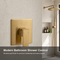 Robinet de douche encastré Purorigin en or brossé, design moderne, carré, mural, monocommande, contrôle eau chaude/froide, garantie 5 ans