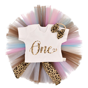 Animal Birthday Set for <strong>Baby</strong> Three-Piece Satin Dress Casual <strong>Romper</strong> with Mesh <strong>Tutu</strong> Skirt and Bow for Princess - Product Image 2