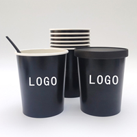 Logo Impression Compost Biodégradable Récipient Alimentaire À Emporter Bol En Papier Noir Boîte De Nouilles Rectangle Tasse 16oz 26oz