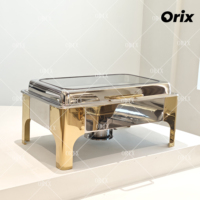 Plat de service chauffant de luxe doré avec couvercle en verre pour buffet de restaurant et préservation de la chaleur des aliments