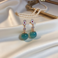 Boucles d'oreilles pendantes à pompon en argent 925 certifié, avec ambre bleu mexicain naturel et véritable coquille de nacre blanche, design géométrique