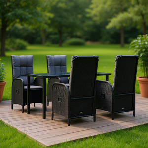 Set da Pranzo da Giardino per Esterni 4 Posti in Rattan PE Contemporaneo Resistente alle Intemperie Grigio - Product Image 2