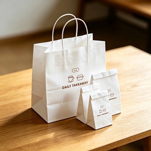 Disposable Kraft <b>Paper</b> Takeaway Bag With Handles Custom Printed for Coffee Shop Wholesale <b>Biodegradable</b> - Product Image 2