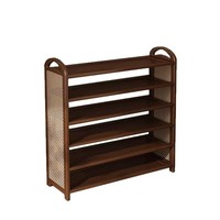 Meuble à chaussures moderne à 6 niveaux en bois et rotin avec poignée, étagère de rangement autoportante pour entrée, chambre et couloir