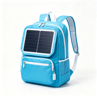 Sac à dos solaire bleu ciel, petit sac d'école avec port USB, poche latérale en mesh, poche avant zippée pour étudiants