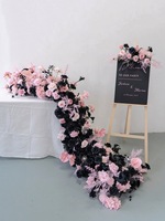 NINI Chemin de table floral artificiel rose et noir romantique, cascade de fleurs pour décoration de scène de mariage et de fête
