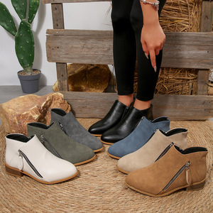Nouvelles bottines pour femmes automne/hiver, bout pointu, talon moyen, ventilation, fermetures éclair double face, style européen américain - Product Image 1