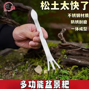 Bonsai Rake Stainless Steel 21x2.5cm Double Headed Soil Pressing Tool For Home Gardening - Product Image 2