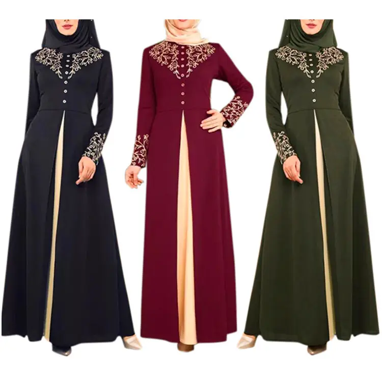 DL072 High quality Islamic Dress Arabic Long Sleeve abaya muslim women dresses soft Solid Color A-line stitching 2023